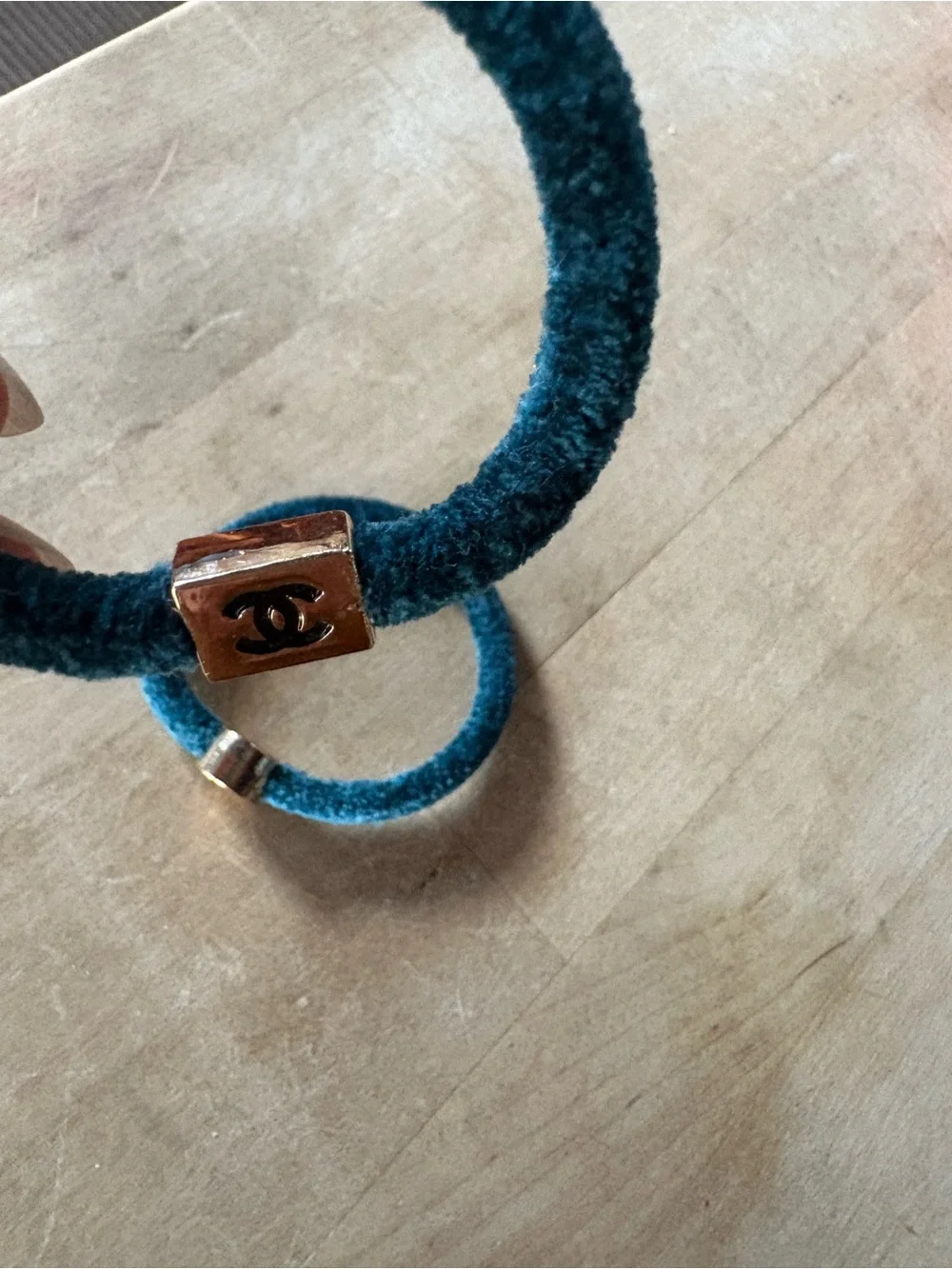 CHANEL  2 Teal Velvet Double Wrap with Gold-Tone CC Accent